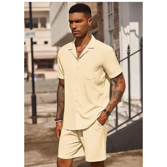 New COOFANDY Men's 2 Pieces Shirt Set Short Sleeve Button Down SZ XL NWT - Picture 1 of 6